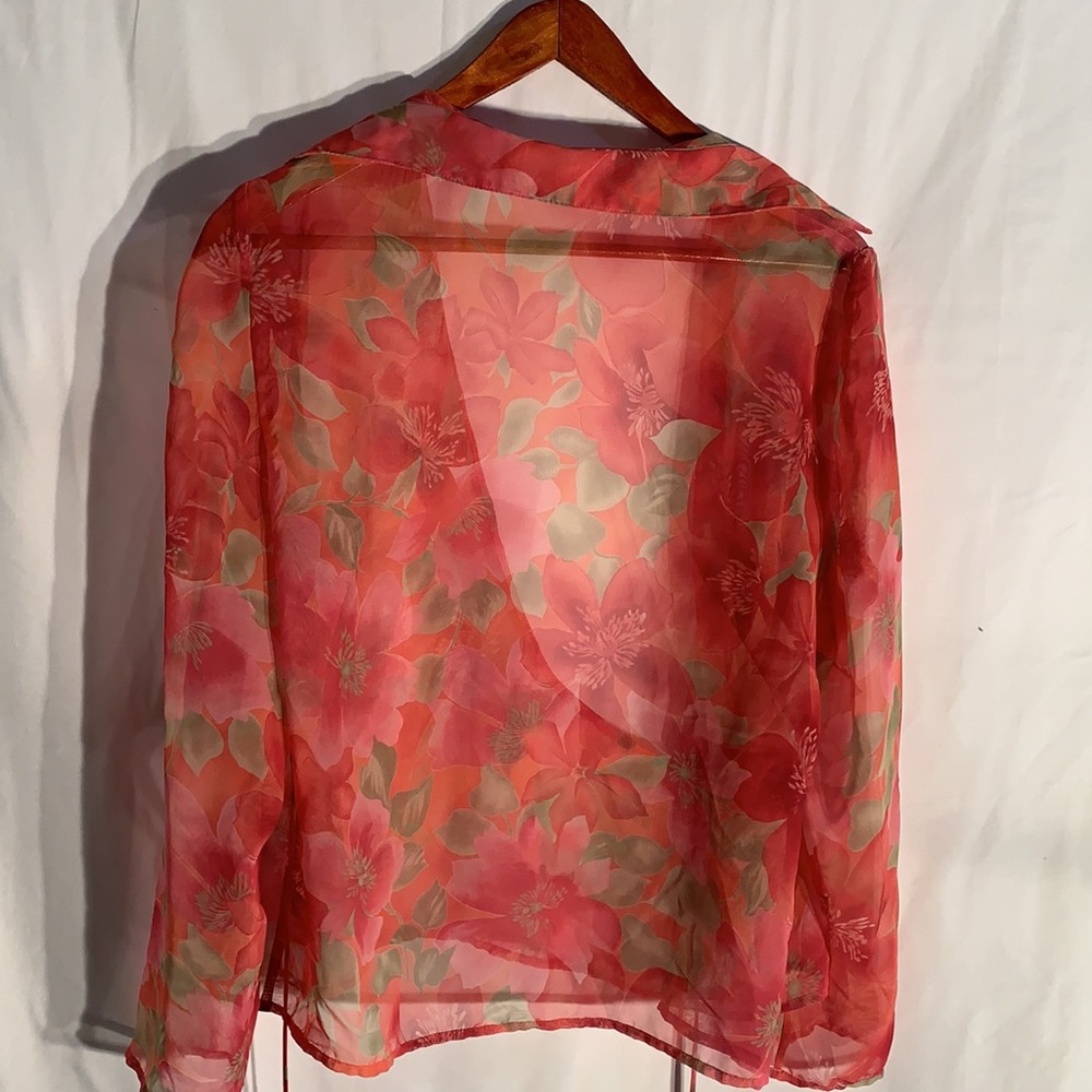 Vtg 90s Sheer Hawaiian Print Blouse Wrap Coverup - Picture 5 of 5